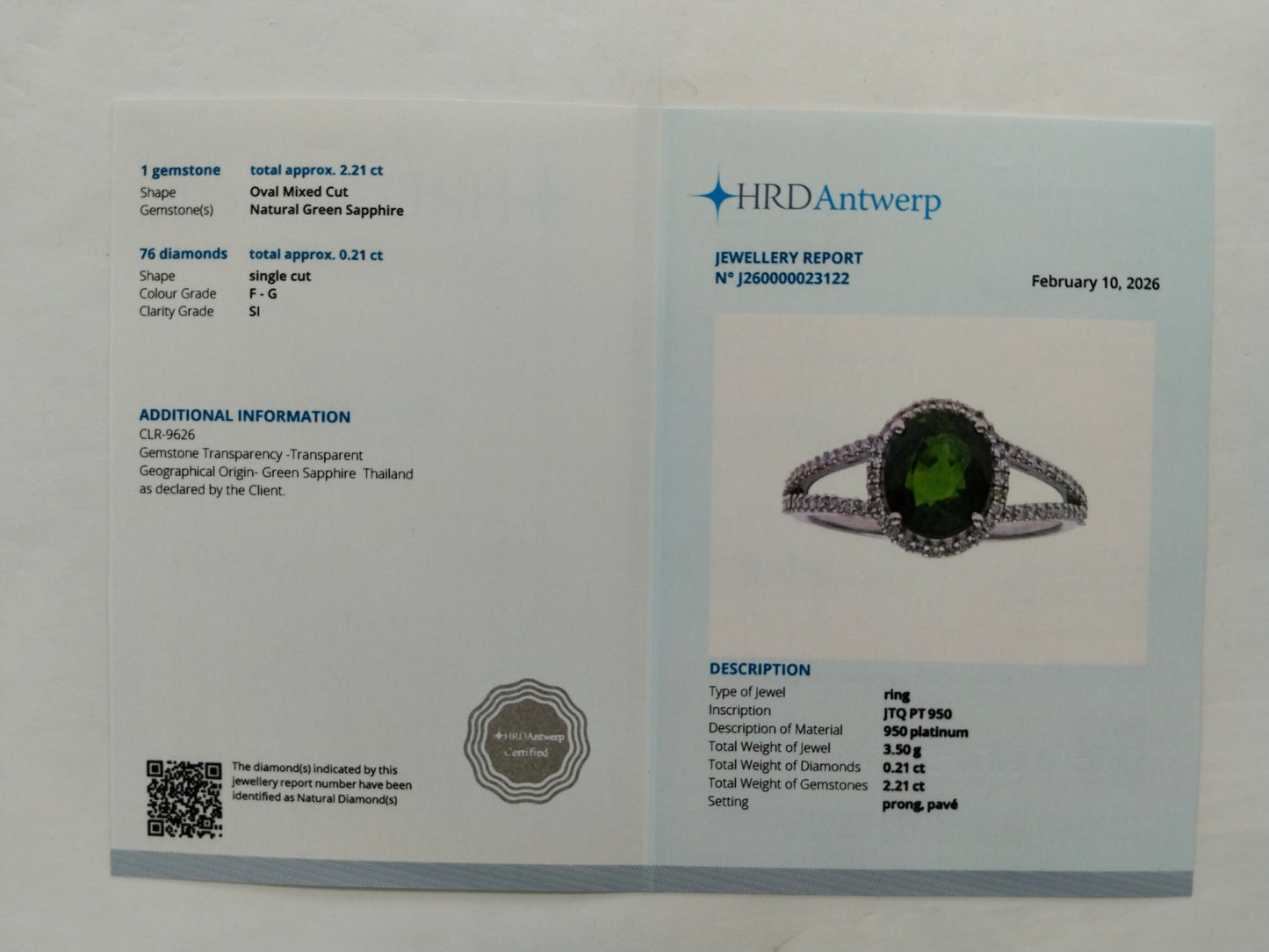 2.42 Ct Oval Mixed Cut Natural Green Sapphire 950 Platinum Ring