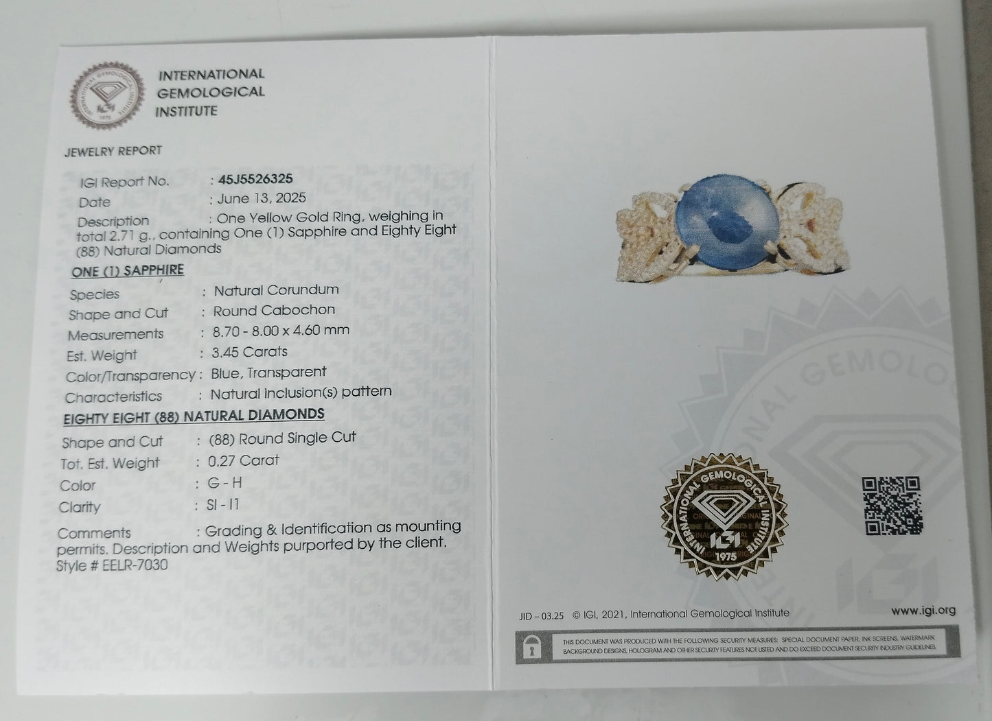 3.72 Ct Oval Cabochon Natural Corundum Sapphire 14K Gold Ring