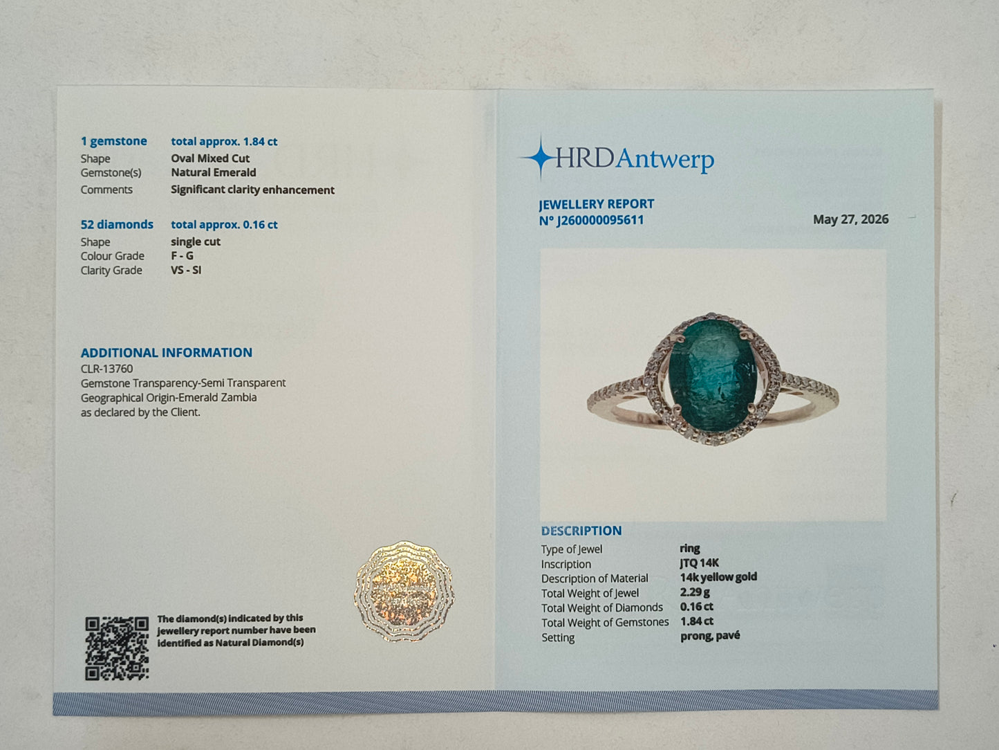 2.00 Ct Single Cut Natural Emerald 14K Gold Ring