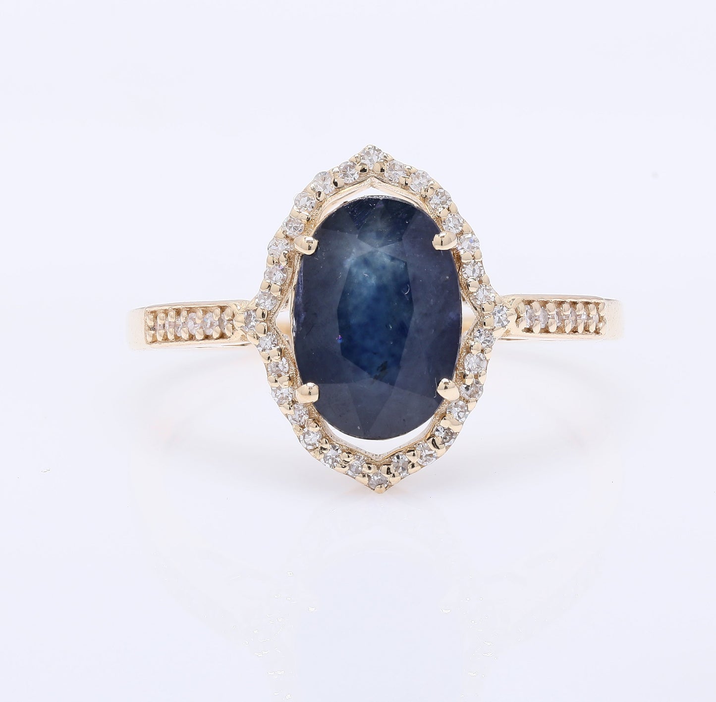 2.55 Ct Oval Mixed Cut Natural Sapphire 14K Gold Ring