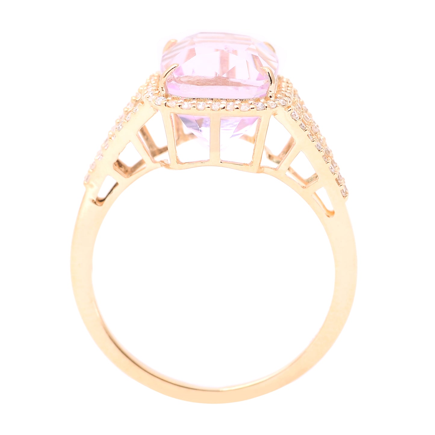 5.22 Ct Cushion Mixed Cut Natural Kunzite 14K Gold Ring