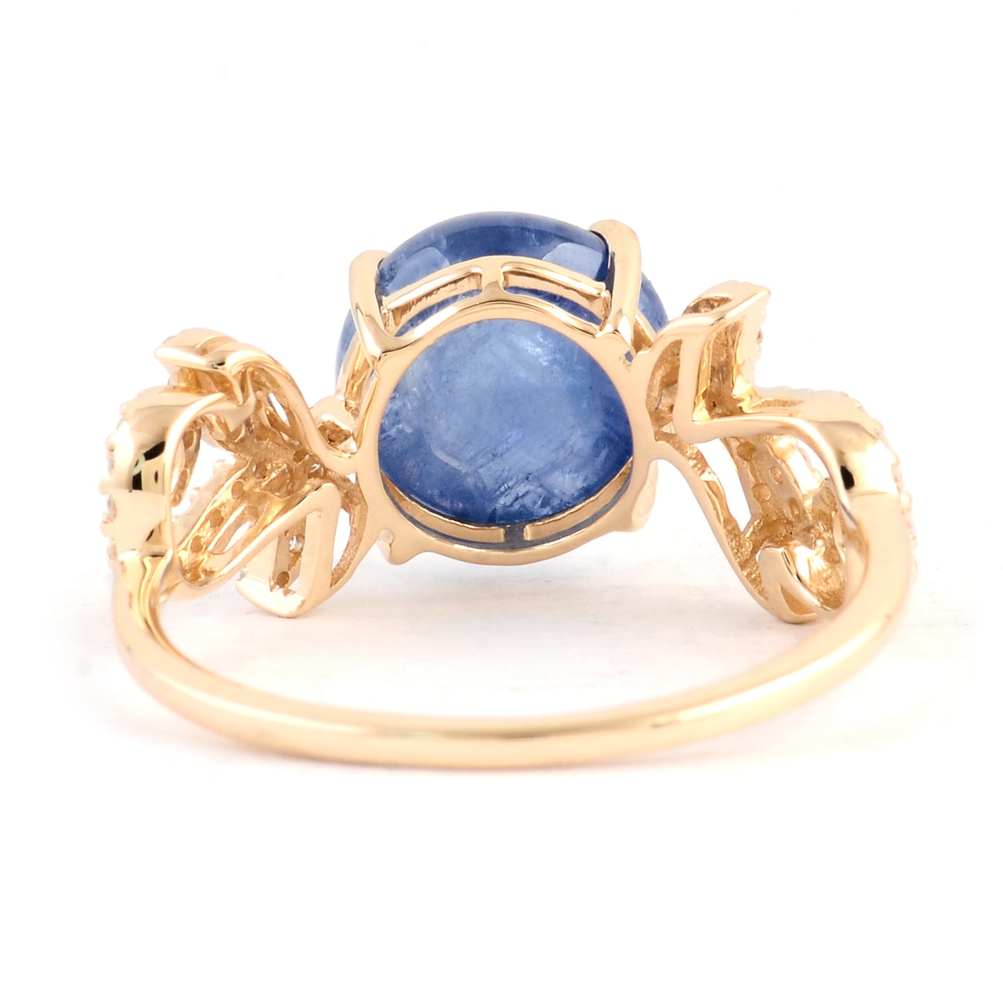 4.47 Ct Round Cabochon Natural Corundum Sapphire 14K Gold Ring
