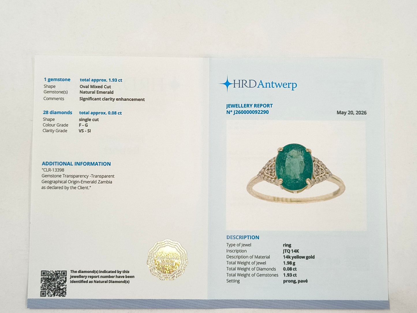2.01 Ct Oval Emerald 14K Gold Ring