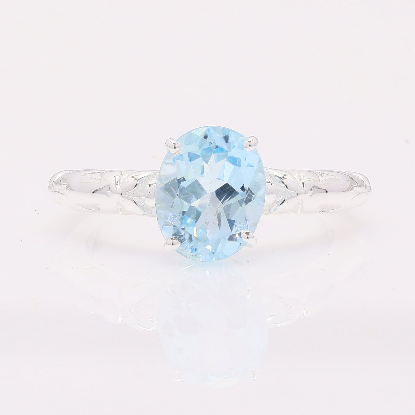 1.90 Ct Oval Created Aquamarine 925 Silver Ring