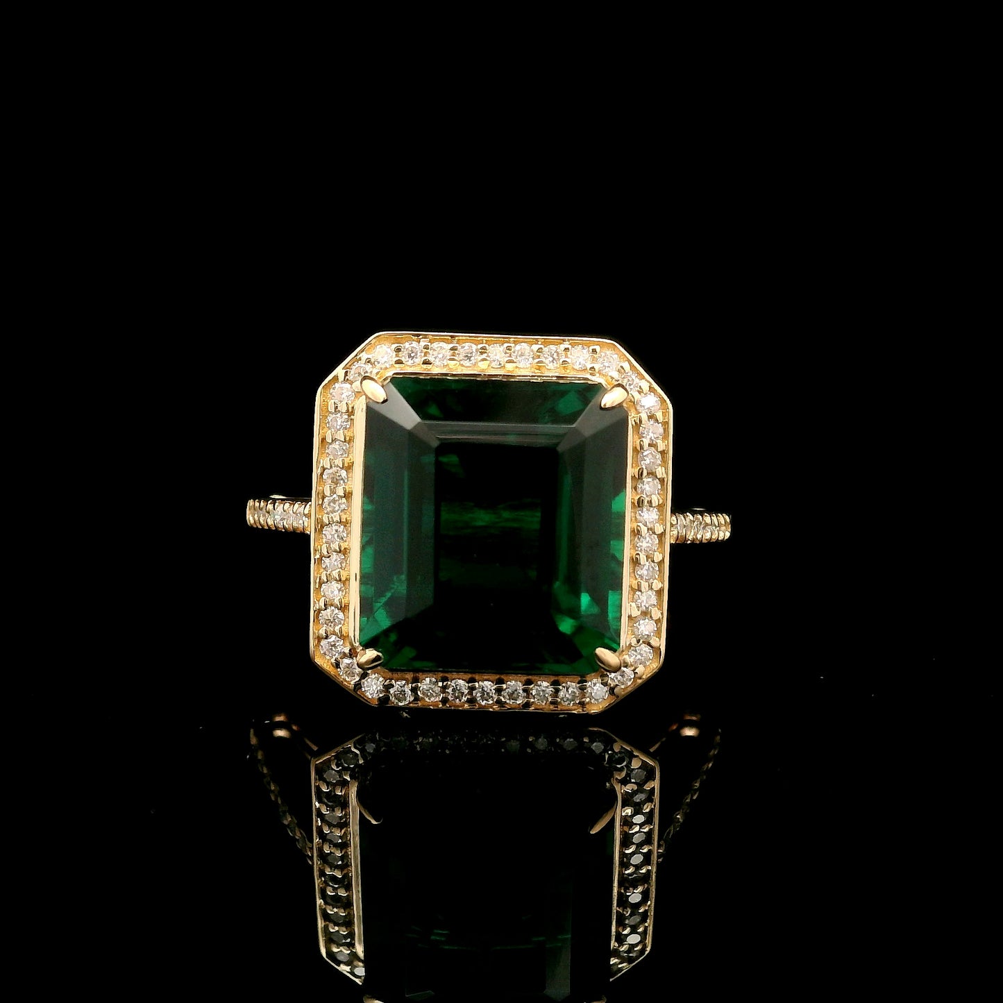 5.74 Ct Emerald Cut Lab Grown Emerald 14K Gold Ring