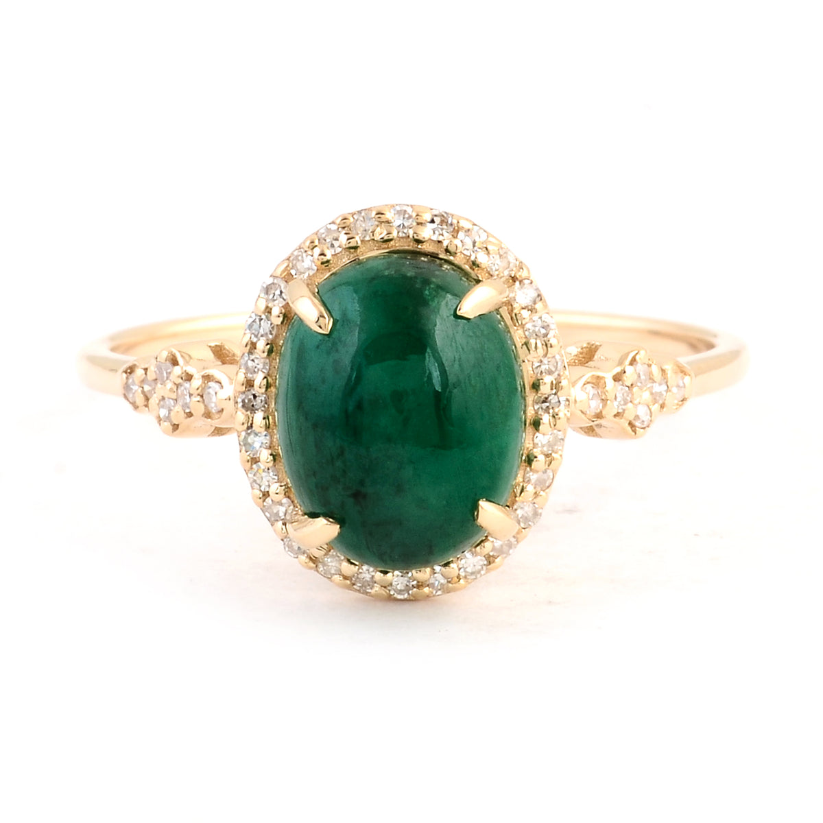 2.21 Ct Oval Cabochon Natural Beryl Emerald 14K Gold Ring