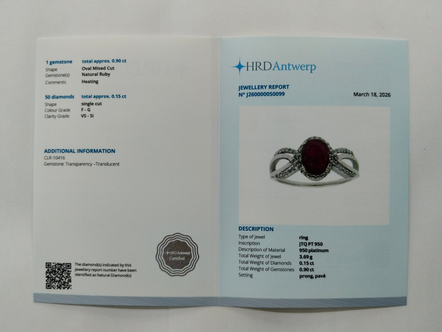 1.05 Ct Oval Mixed Cut Natural Ruby 950 Platinum Ring