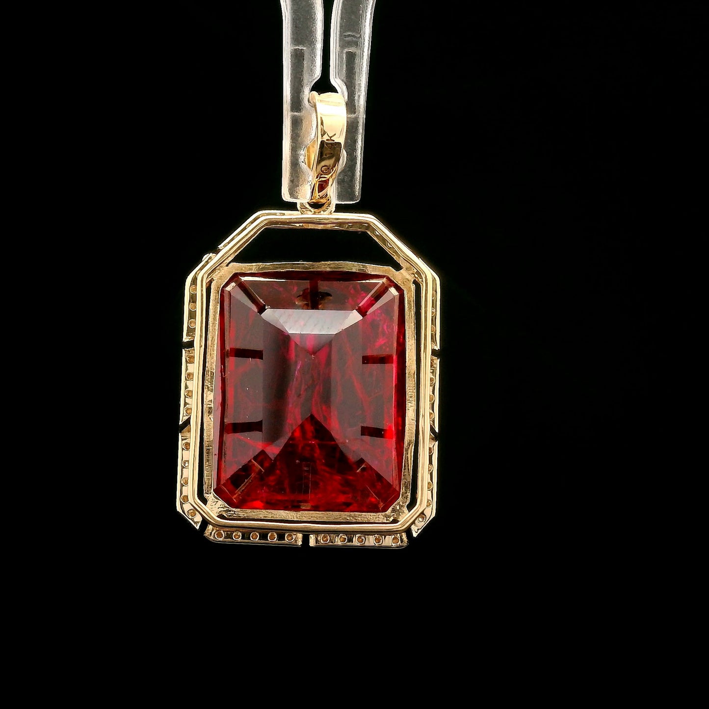 15.77 Ct Emerald Cut Lab Grown Ruby 14K Gold Pendant