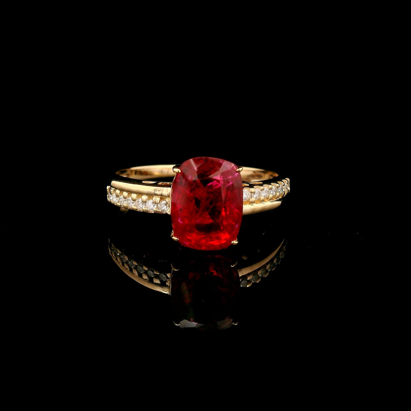 3.13 Ct Rectangular Cushion Mixed Cut Lab Grown Ruby 14K Gold Ring