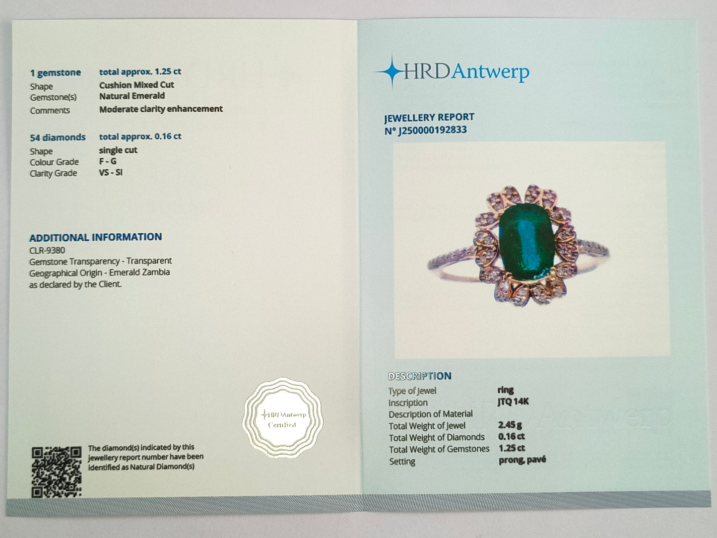 1.41 Ct Cushion Mixed Cut Natural Emerald 14K Gold Ring