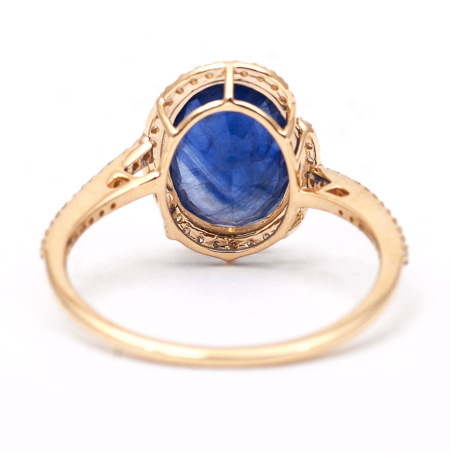 3.45 Ct Oval Mixed Cut Natural Sapphire 14K Gold Ring