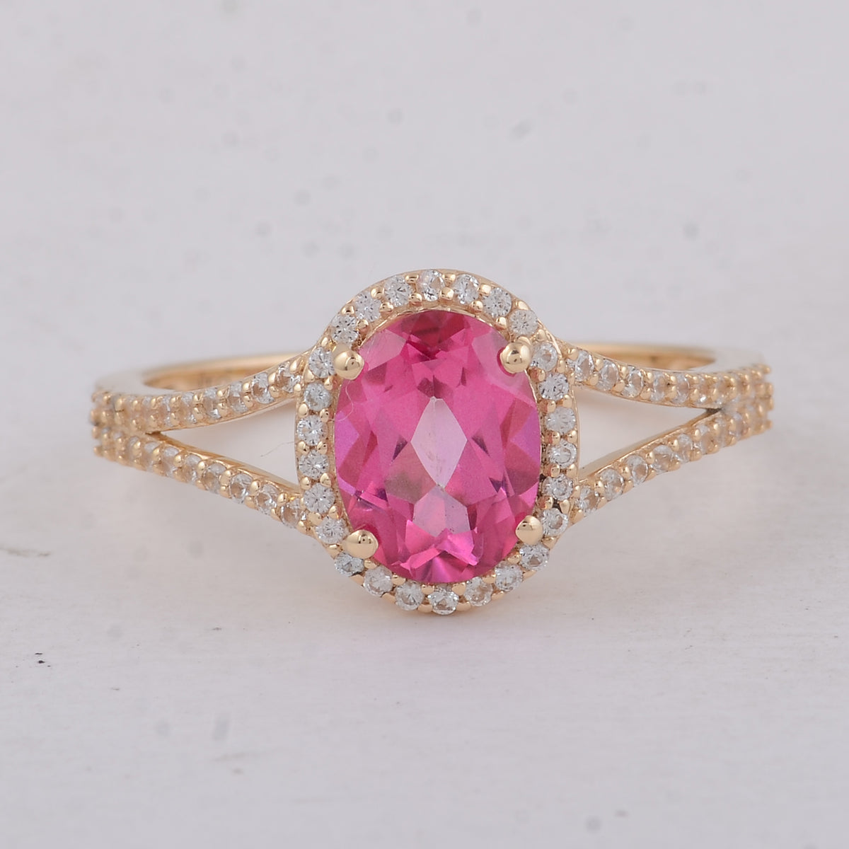 1.91 Ct Oval Pink Topaz 9K Gold Ring