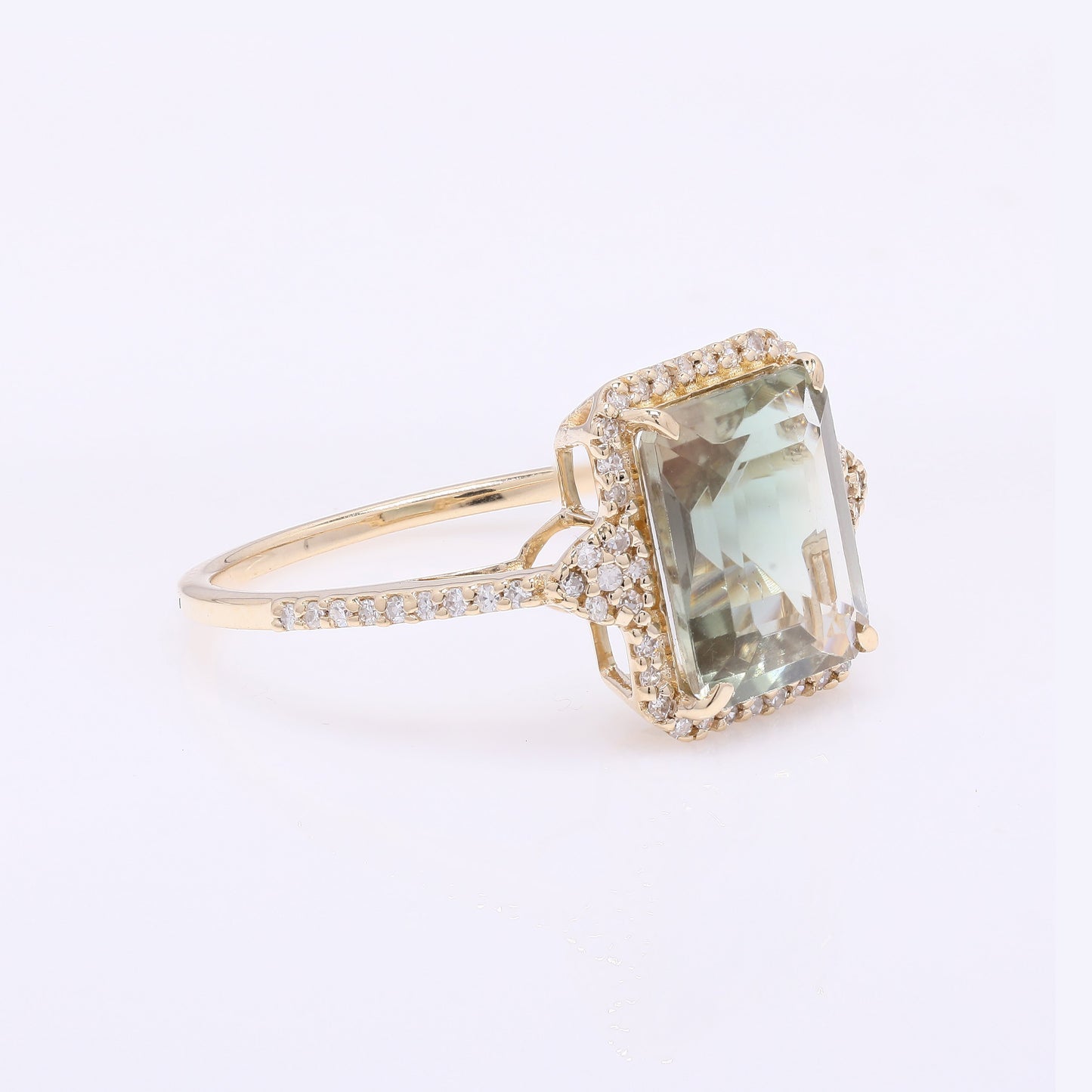 2.84 Ct Emerald Cut Natural Plagioclase Feldspar Sunstone 14K Gold Ring