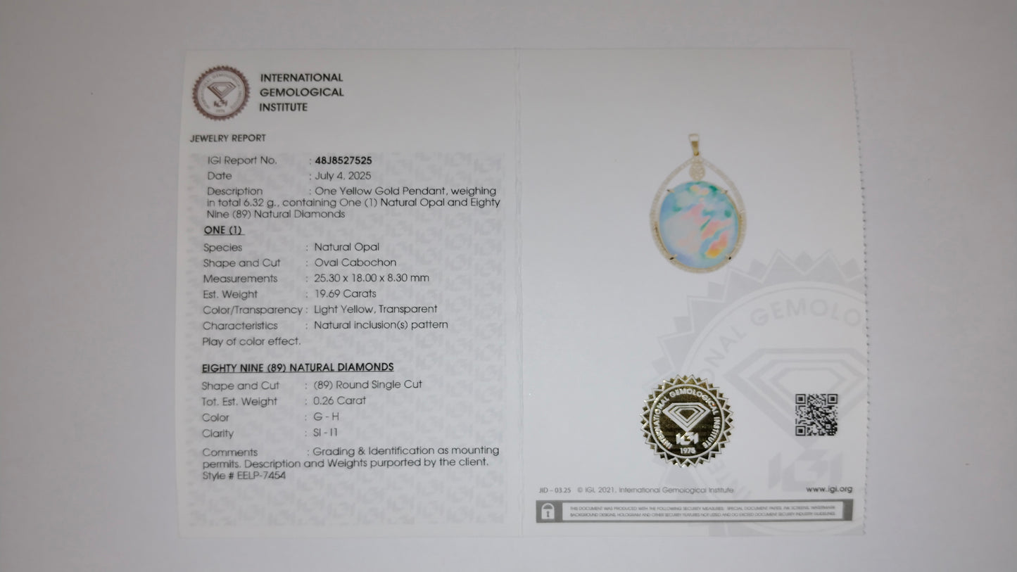 19.95 Ct Oval Mixed Cut Natural Opal 14K Gold Pendant