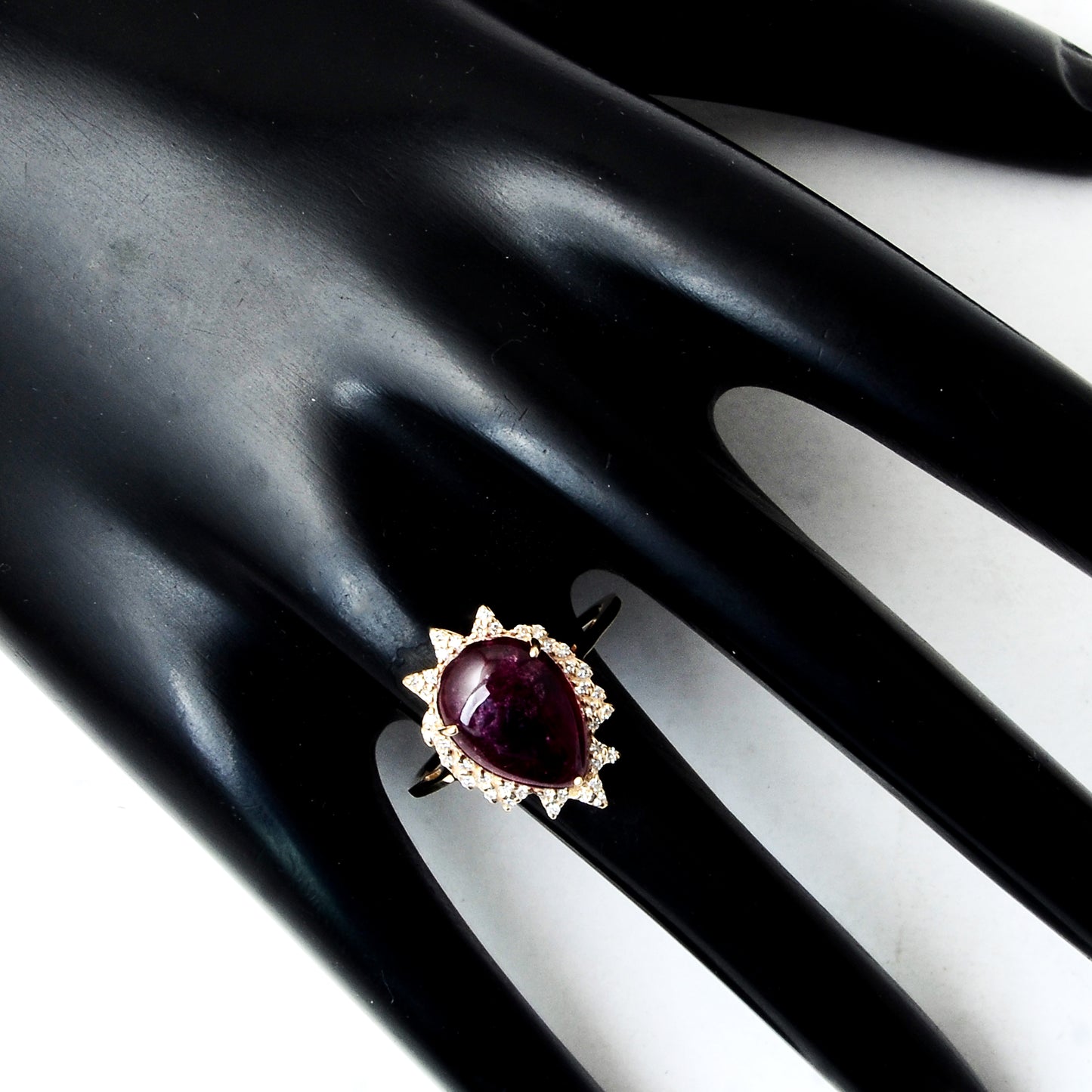 4.91 Ct Pear Cabochon Natural Tourmaline 14K Gold Ring