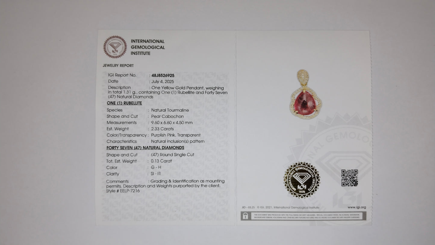 2.46 Ct Pear Cabochon Natural Tourmaline 14K Gold Pendant