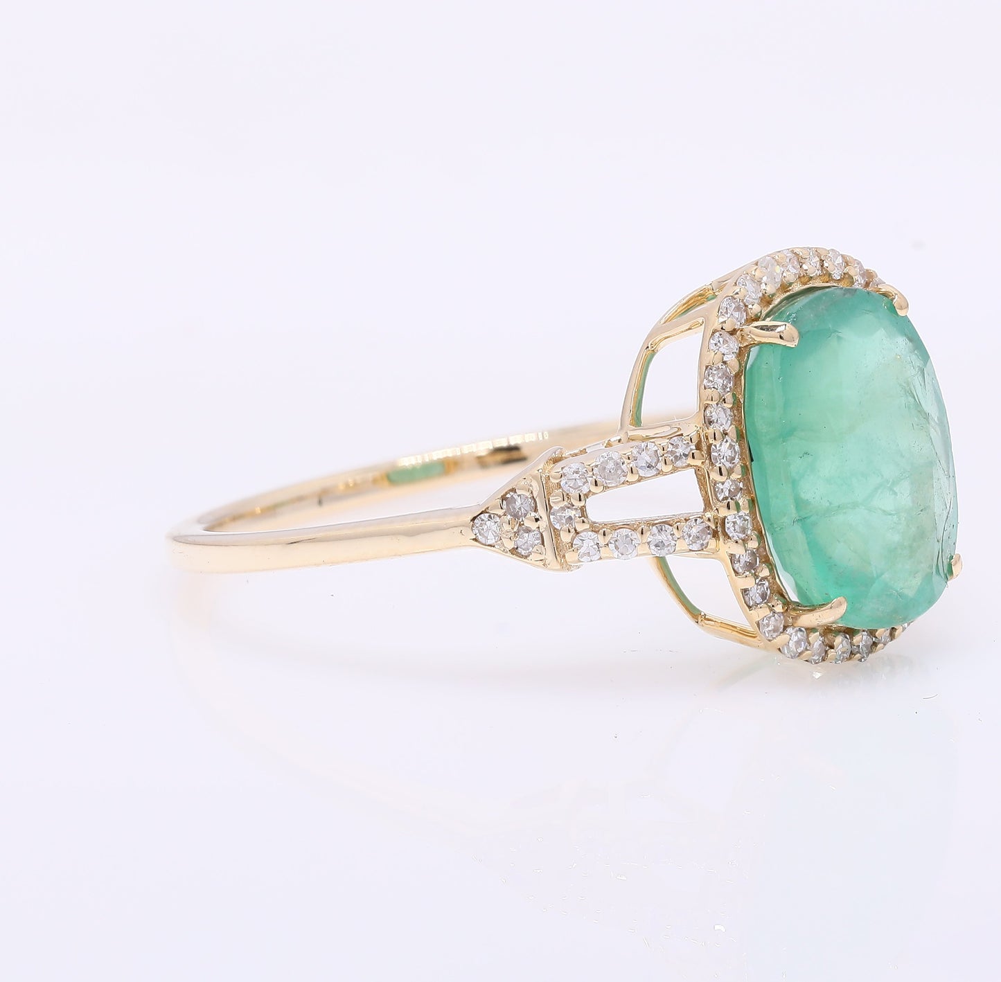 2.56 Ct Cushion Mixed Cut Natural Emerald 14K Gold Ring