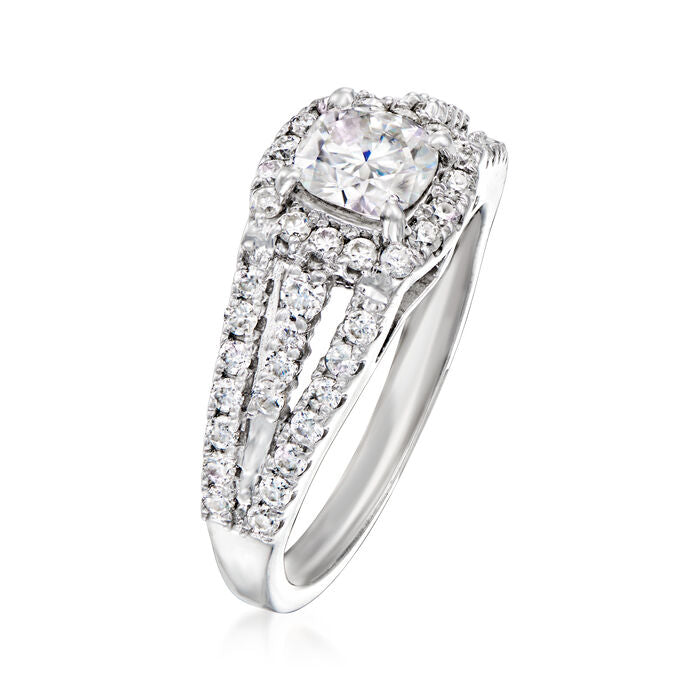 1.71 ct. Moissanite Cusion & Round Sterling Silver Women Ring Size 6