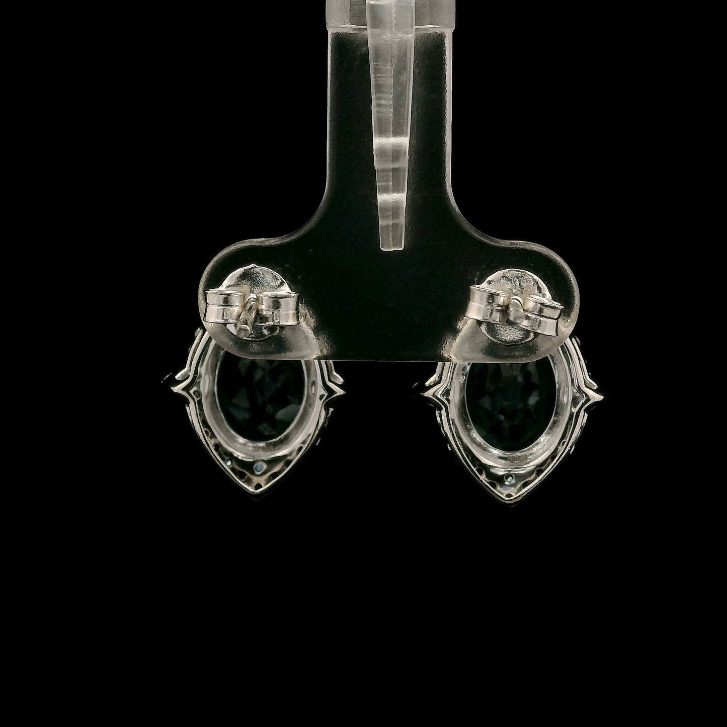 7.51 Ct Oval Blue Topaz, White Zircon 925 Sterling Silver Earrings