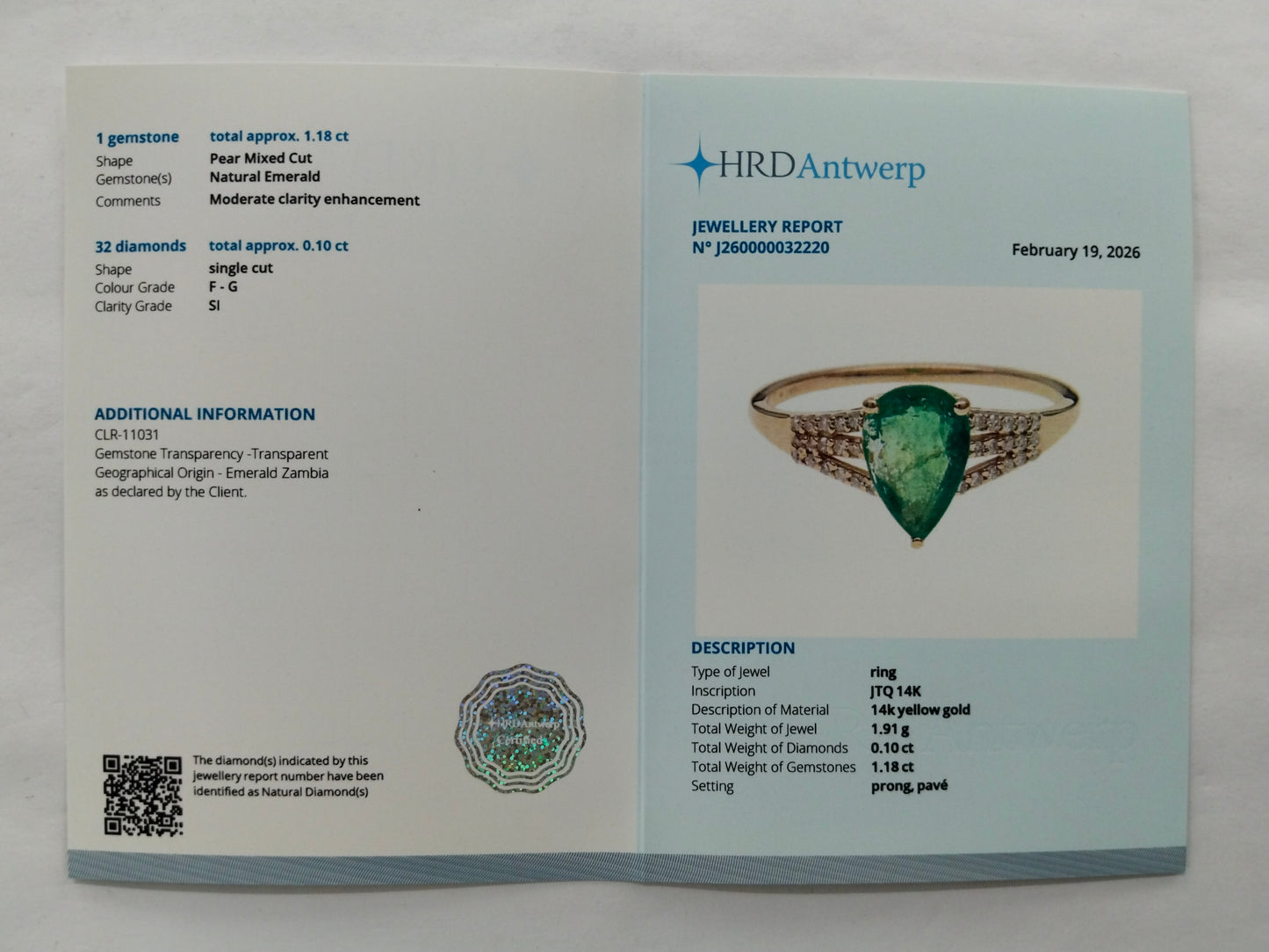 1.28 Ct Pear Mixed Cut Natural Emerald 14K Gold Ring