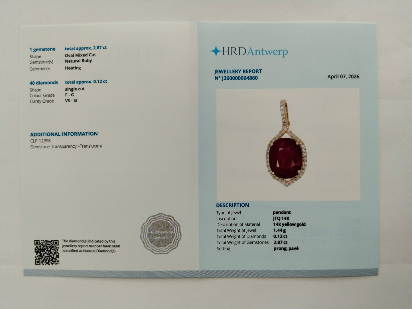 2.99 Ct Oval Mixed Cut Natural Ruby 14K Gold Pendant
