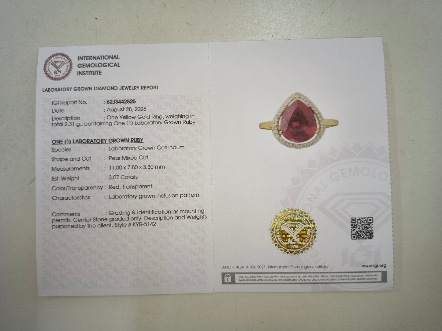 3.20 Ct Pear Mixed Cut Lab Grown Ruby 14K Gold Ring