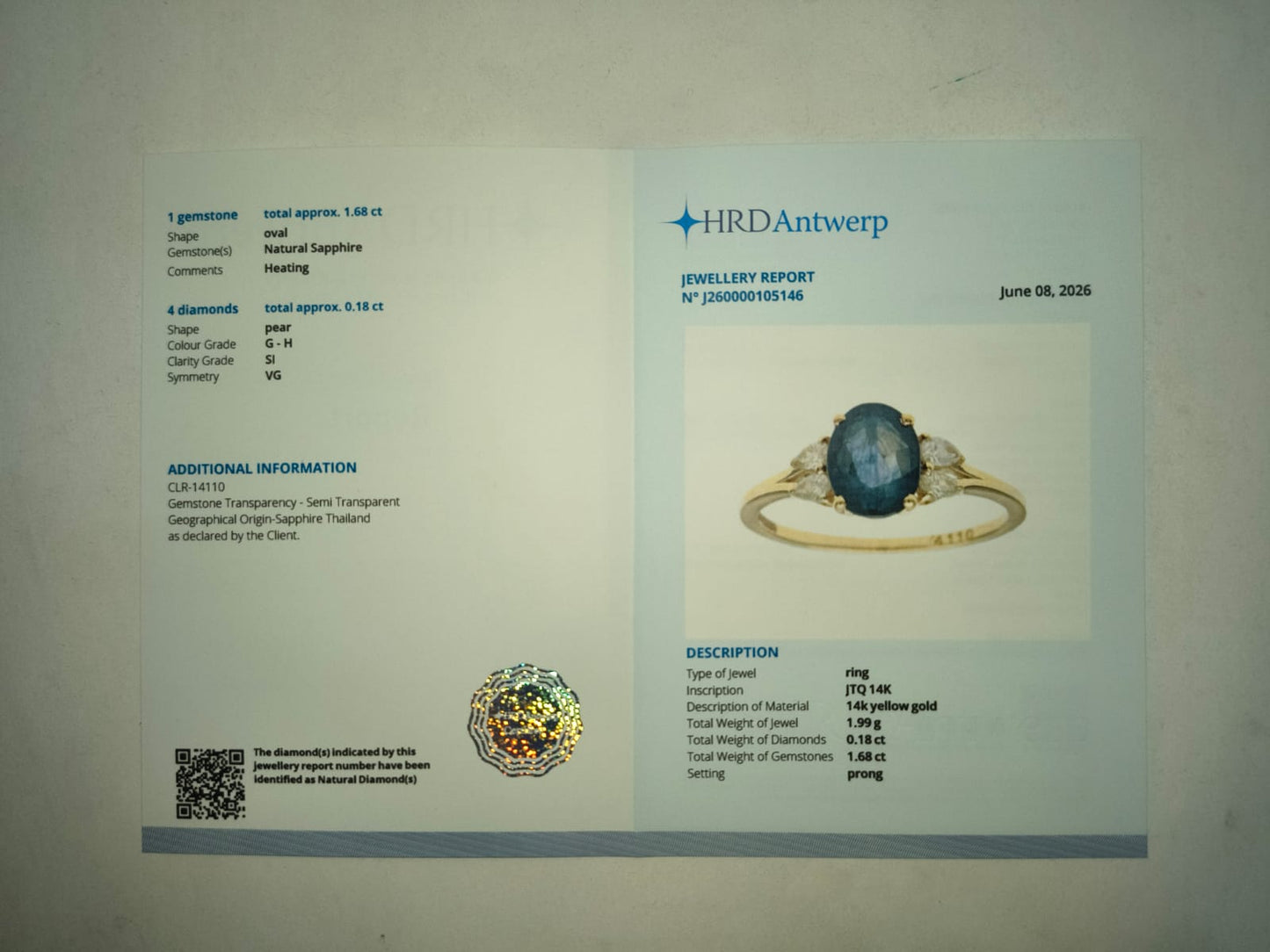 1.86 Ct Oval Mixed Cut Natural Sapphire 14K Gold Ring
