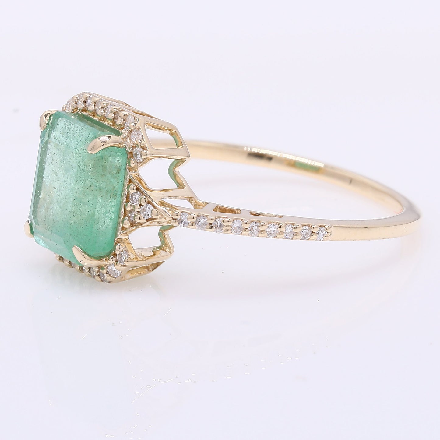 2.52 Ct Octagon Step Cut Natural Emerald 14K Gold Ring