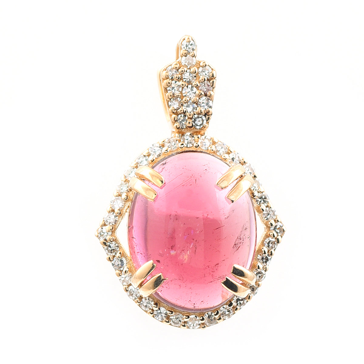 2.82 Ct Oval Cabochon Cut Natural Rubellite 14K Gold Pendant
