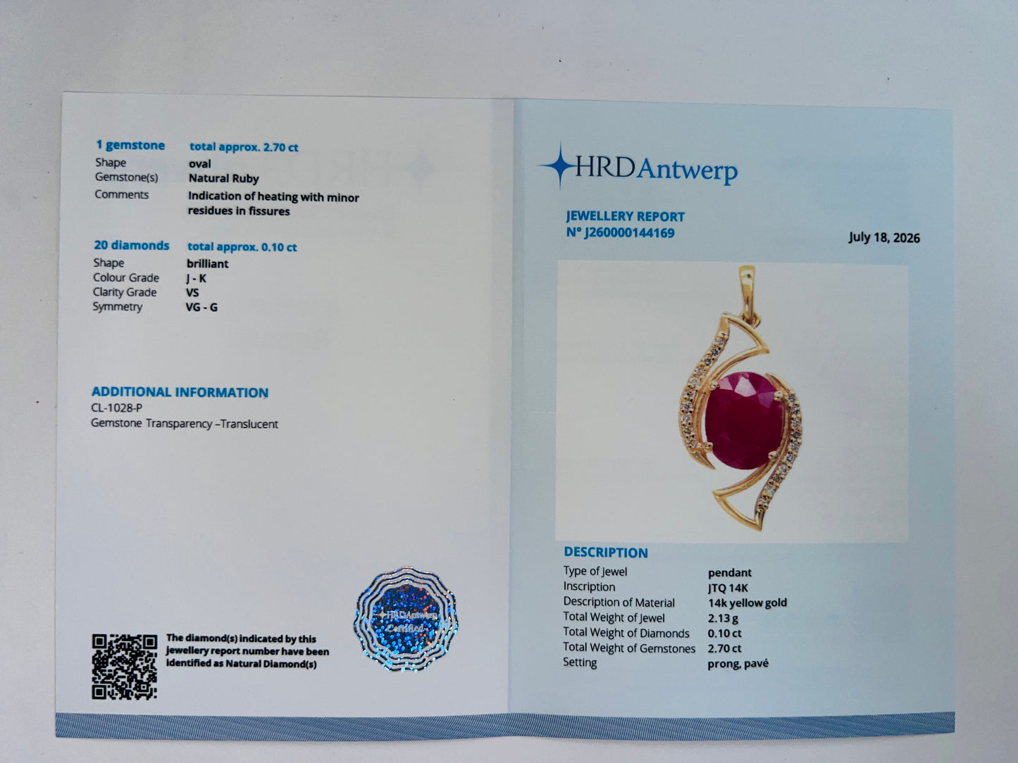 2.80 Ct Oval Natural Ruby 14K Gold Pendant