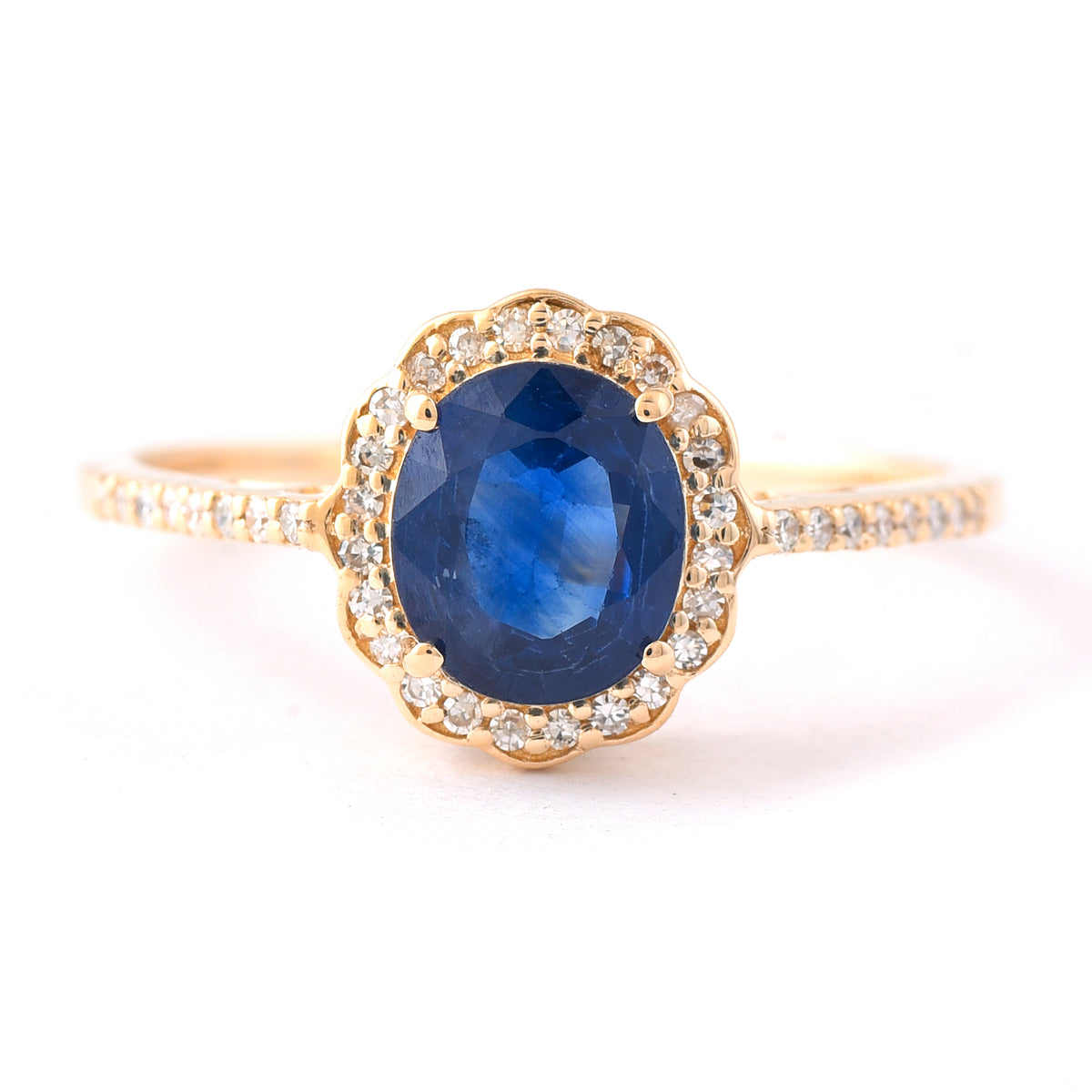 1.68 Ct Oval Mixed Cut Natural Sapphire 14K Gold Ring