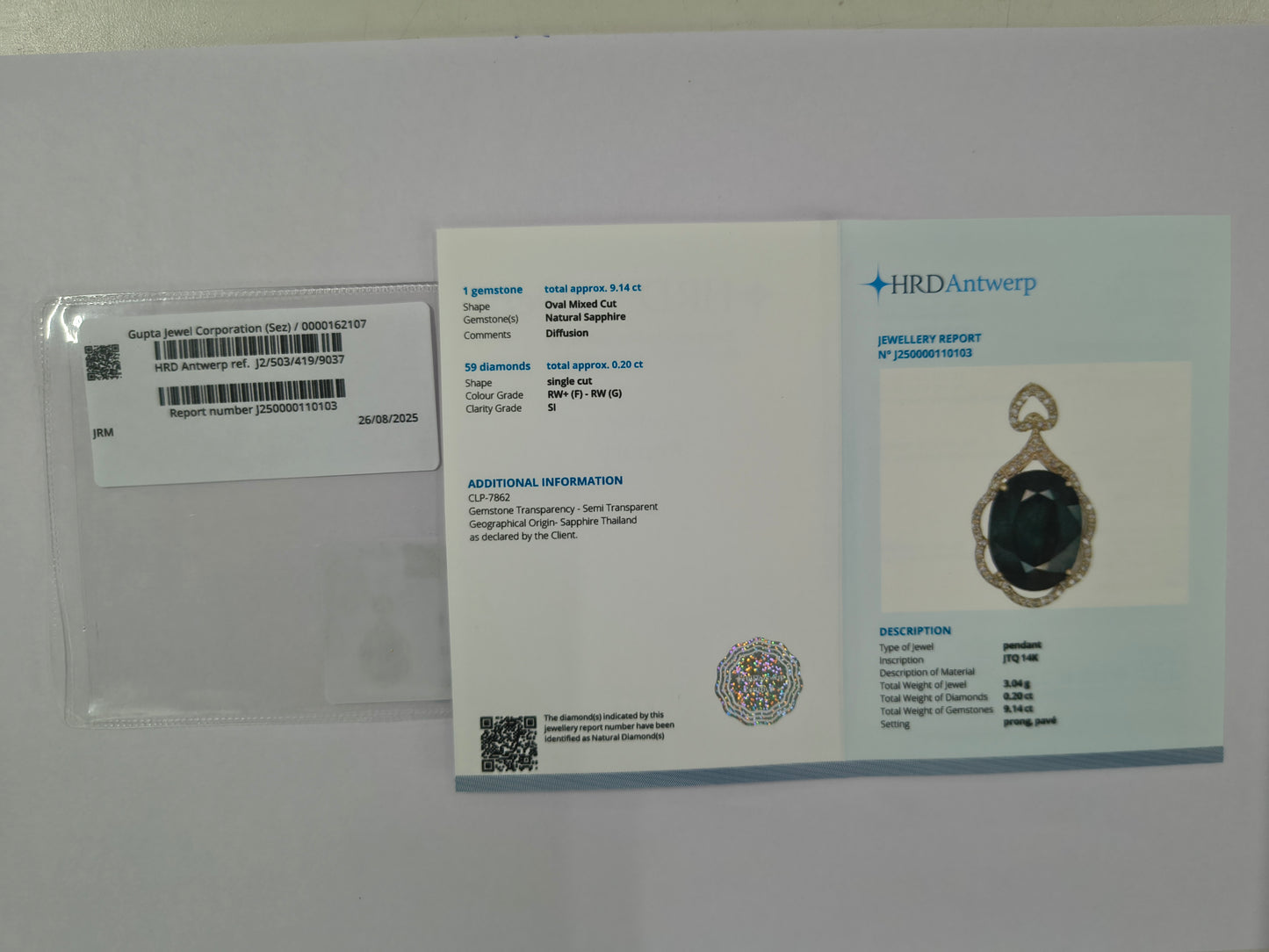 9.34 Ct Oval Mixed Cut Natural Sapphire 14K Gold Pendant