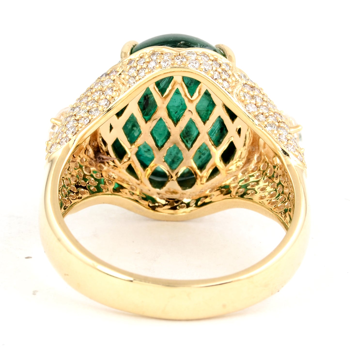 8.75 Carat Oval Cabochon Natural Beryl Emerald 14K Gold Ring