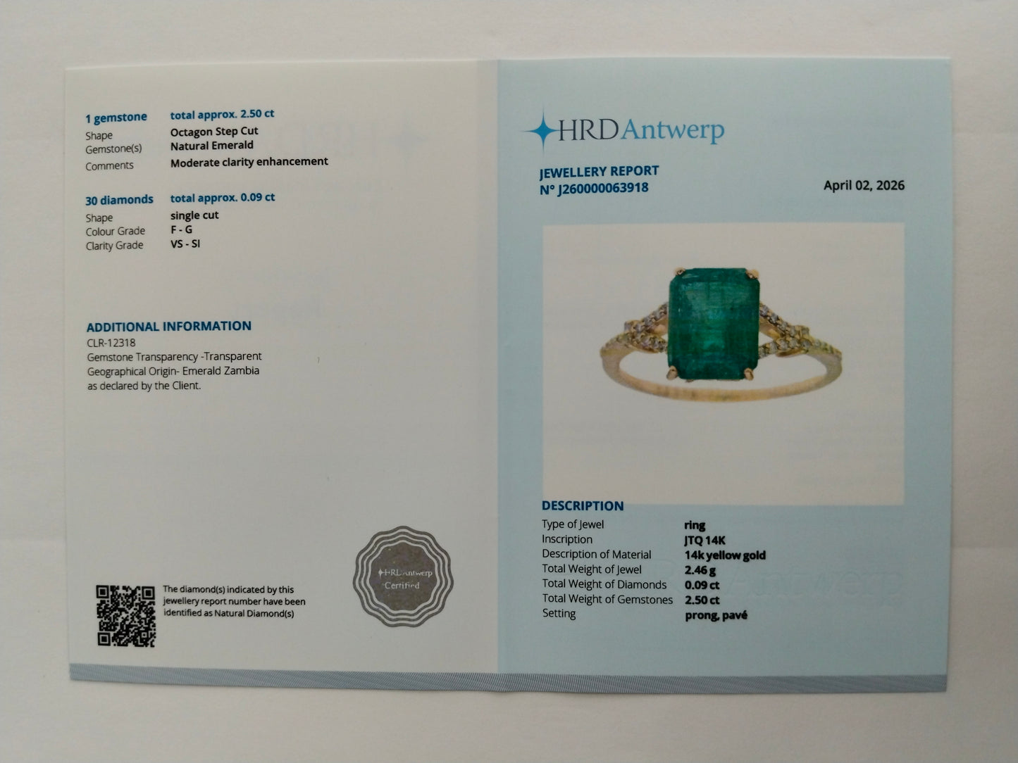 2.59 Ct Octagon Step Cut Natural Emerald 14K Gold Ring