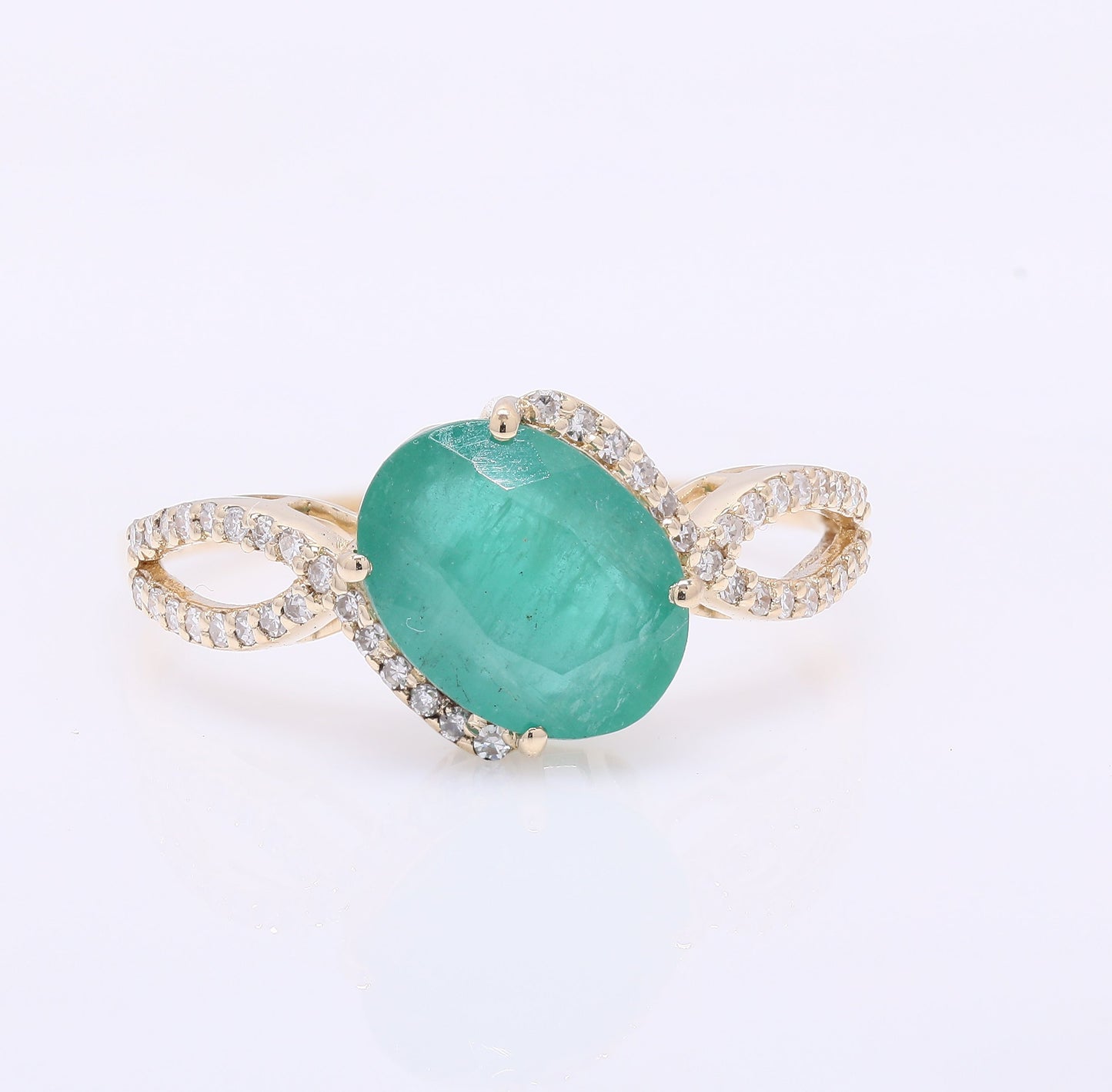 2.12 Ct Oval Mixed Cut Natural Emerald 14K Gold Ring