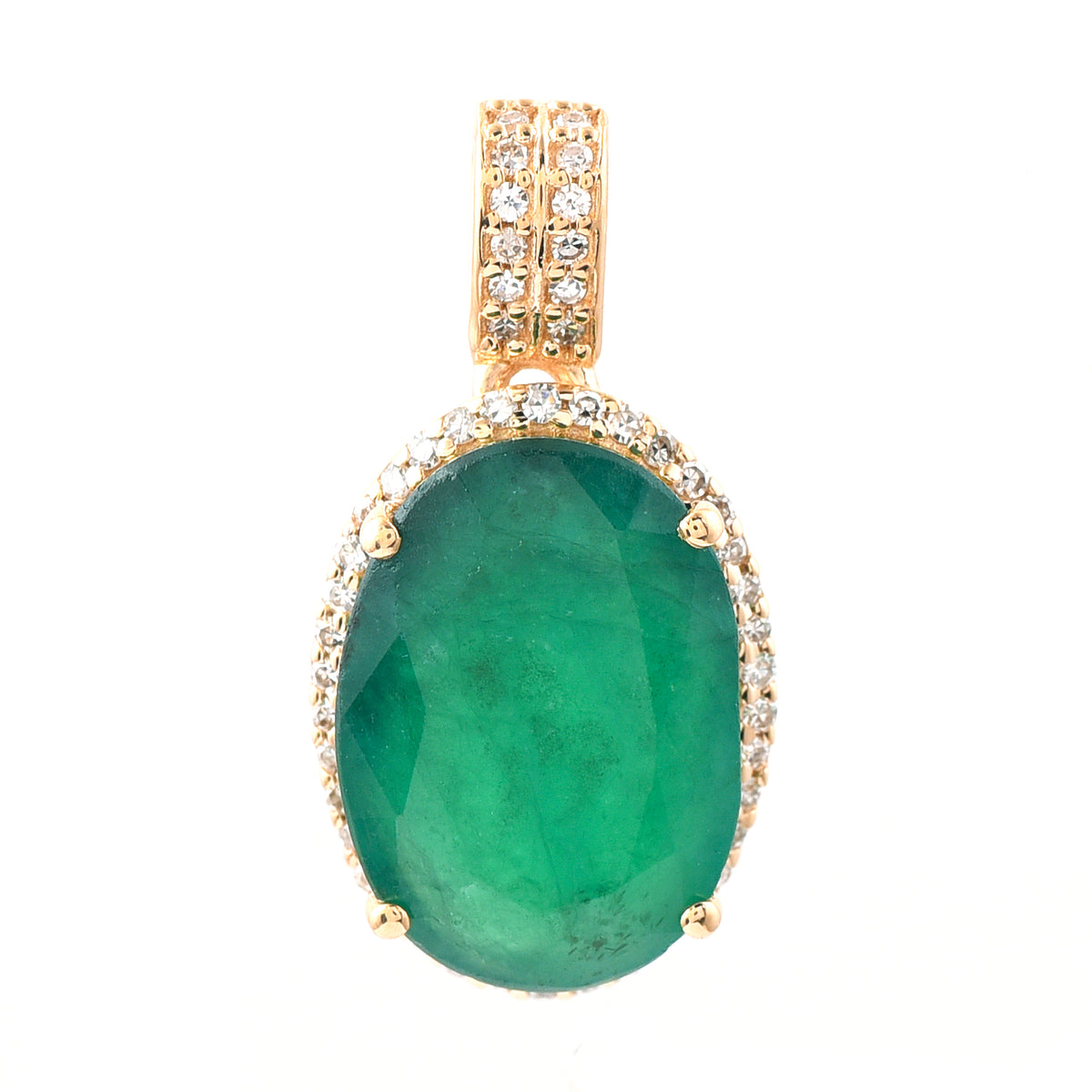 4.82 Ct Oval Mixed Cut Natural Emerald 14K Gold Pendant