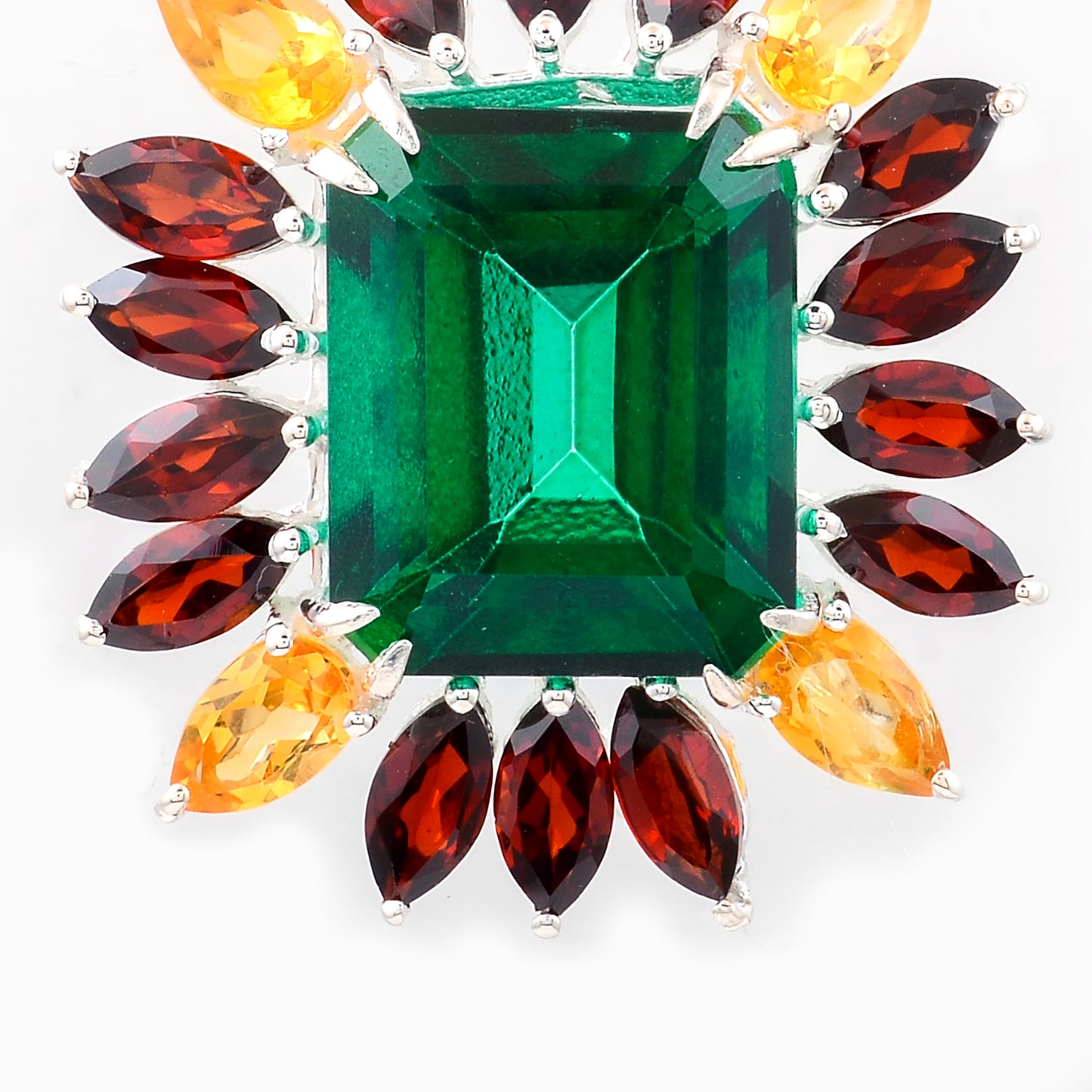 10.03 Ct Octagon Green Topaz, Garnet, Citrine 925 Sterling Silver Pendant