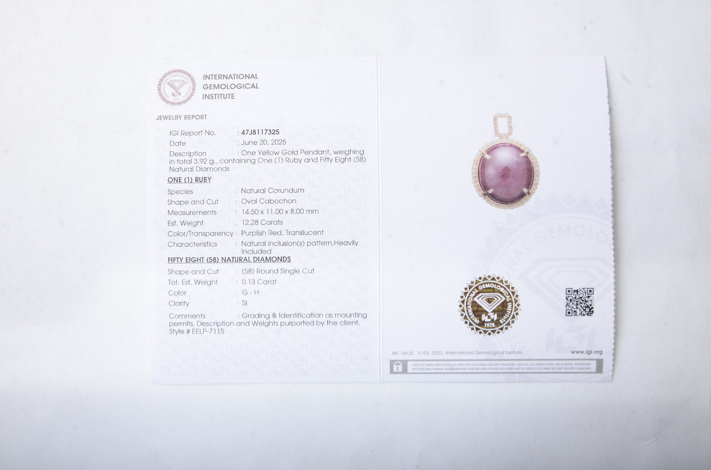 12.41 Ct Oval Cabochon Natural Corundum Ruby 14K Gold Pendant