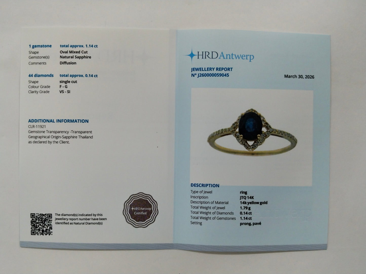 1.28 Ct Oval Mixed Cut Natural Sapphire 14K Gold Ring