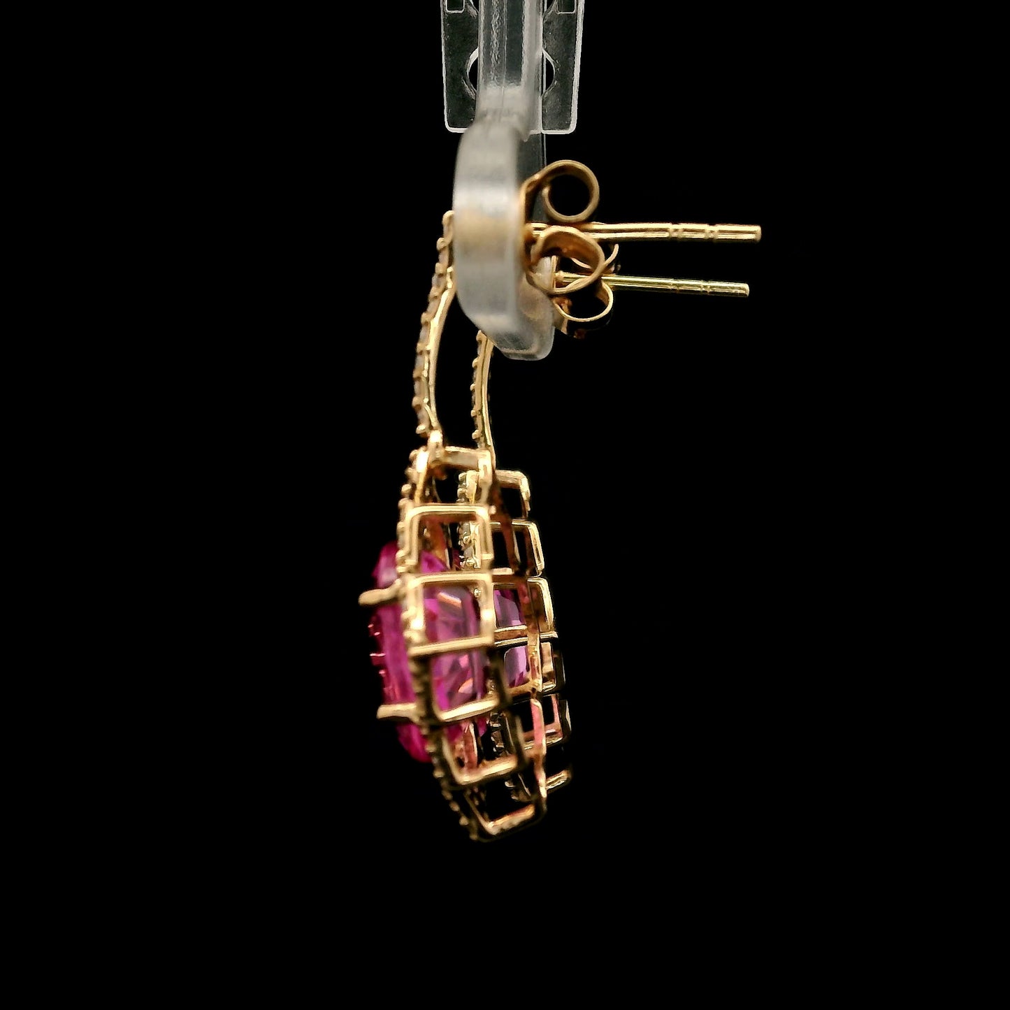 5.64 Ct Oval Mixed Cut Lab Grown Pink Sapphire 14K Gold Earrings