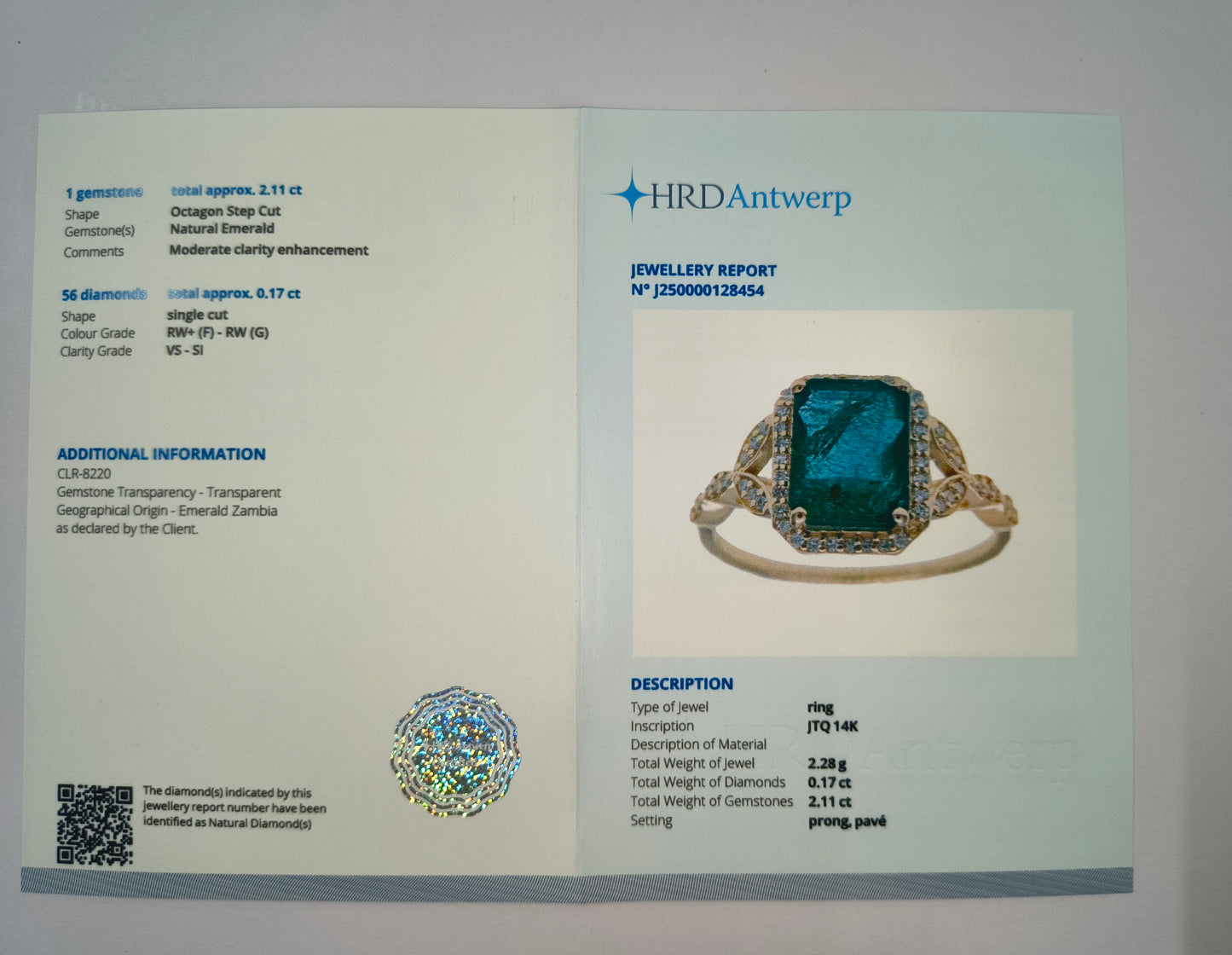 2.28 Ct Octagon Natural Emerald 14K Gold Ring