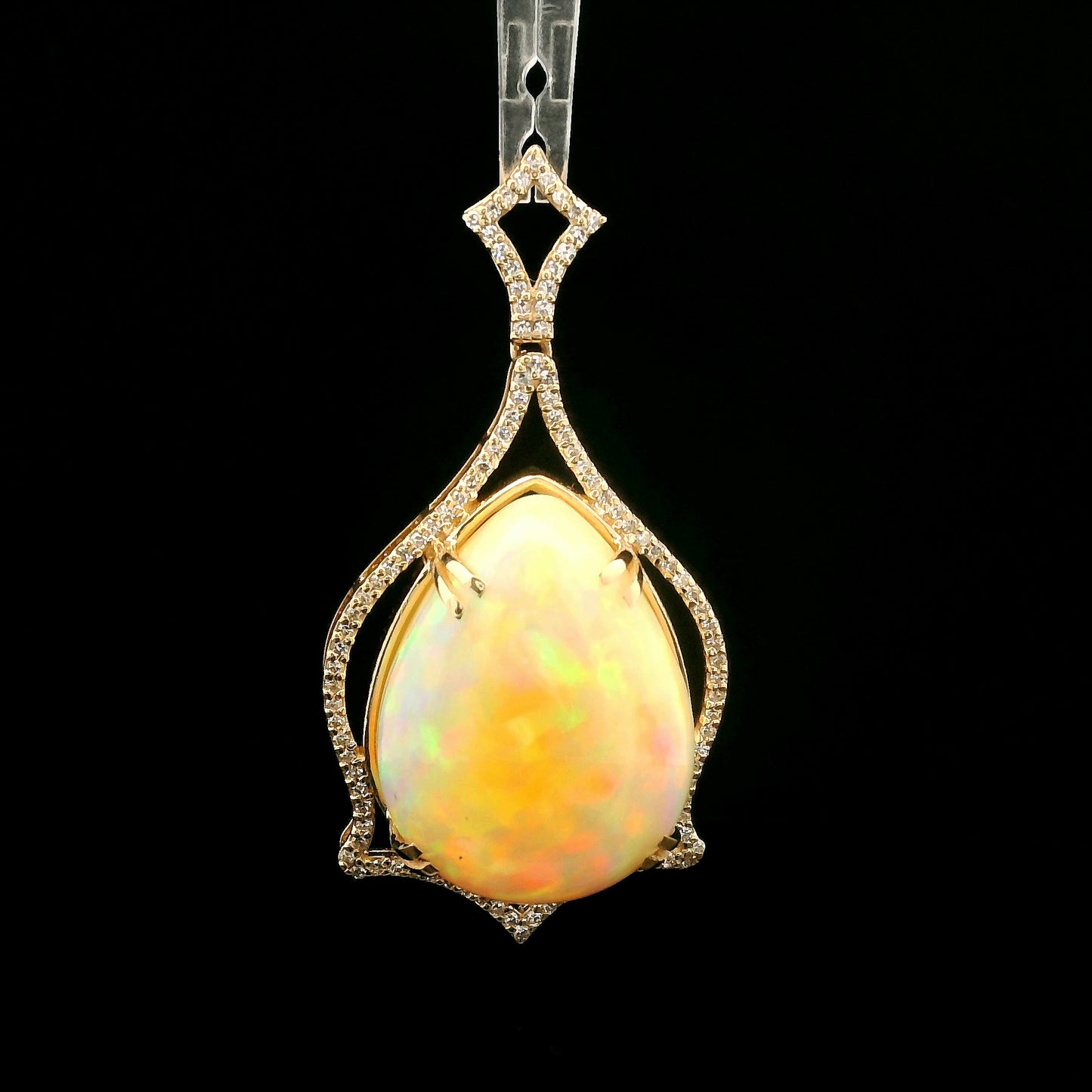 21.97 Ct Pear Cabochon Natural Opal 14K Gold Pendant