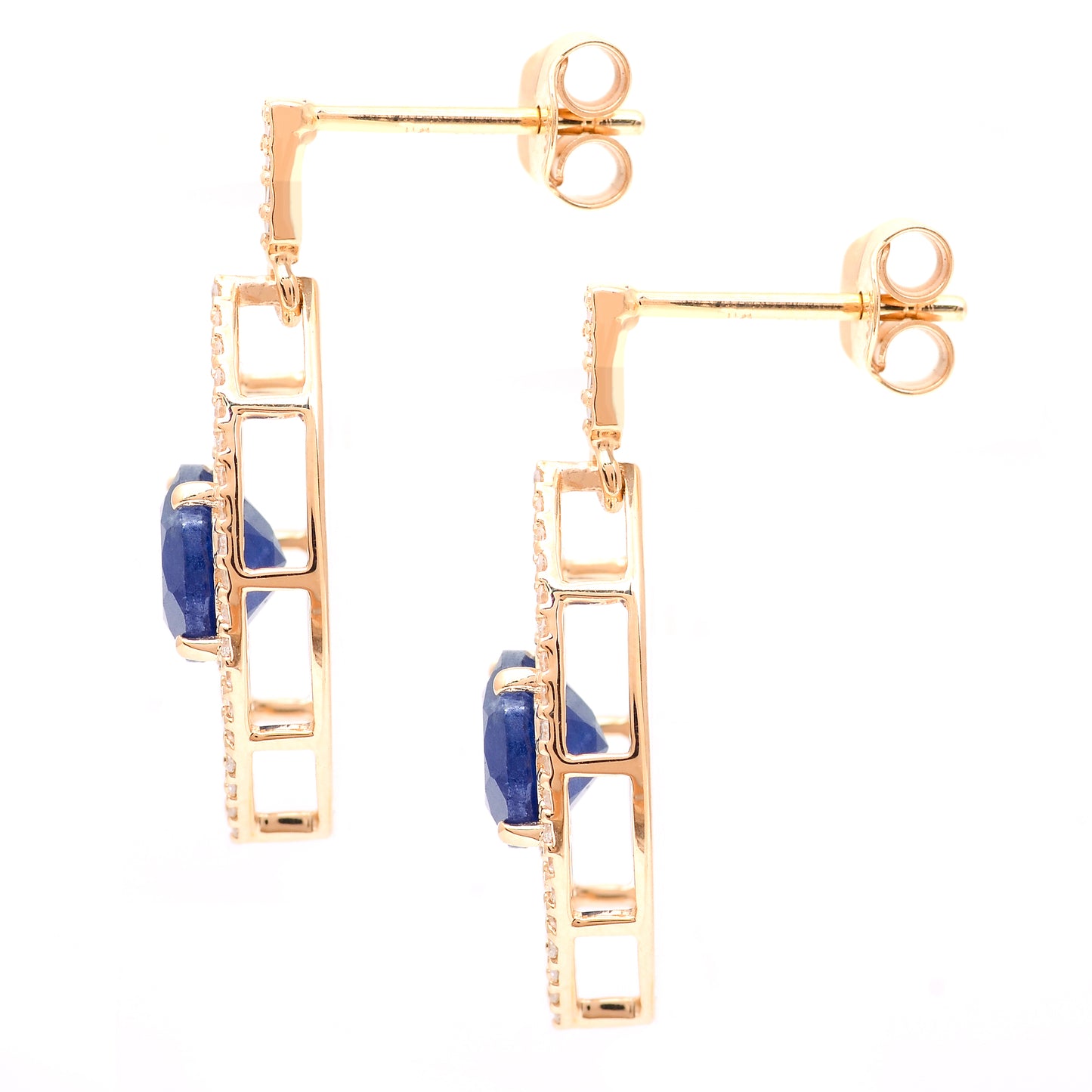 2.98 Ct Round Mixed Cut Natural Sapphire 14K Gold Earrings