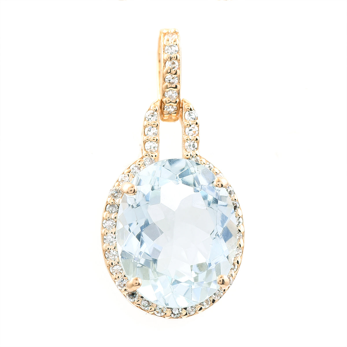 2.39 Ct Oval Mixed Cut Natural Aquamarine 14K Gold Pendant