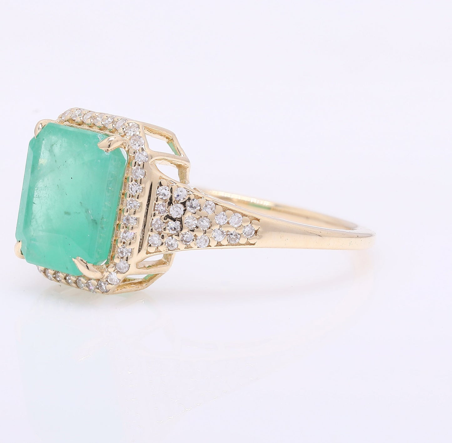 3.21 Ct Octagon Step Cut Natural Emerald 14K Gold Ring