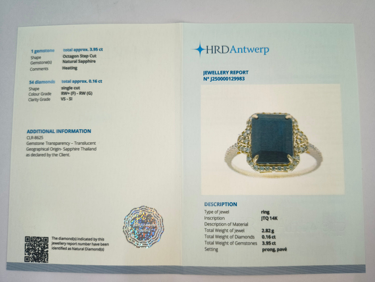 4.11 Ct Octagon Natural Sapphire 14K Gold Ring