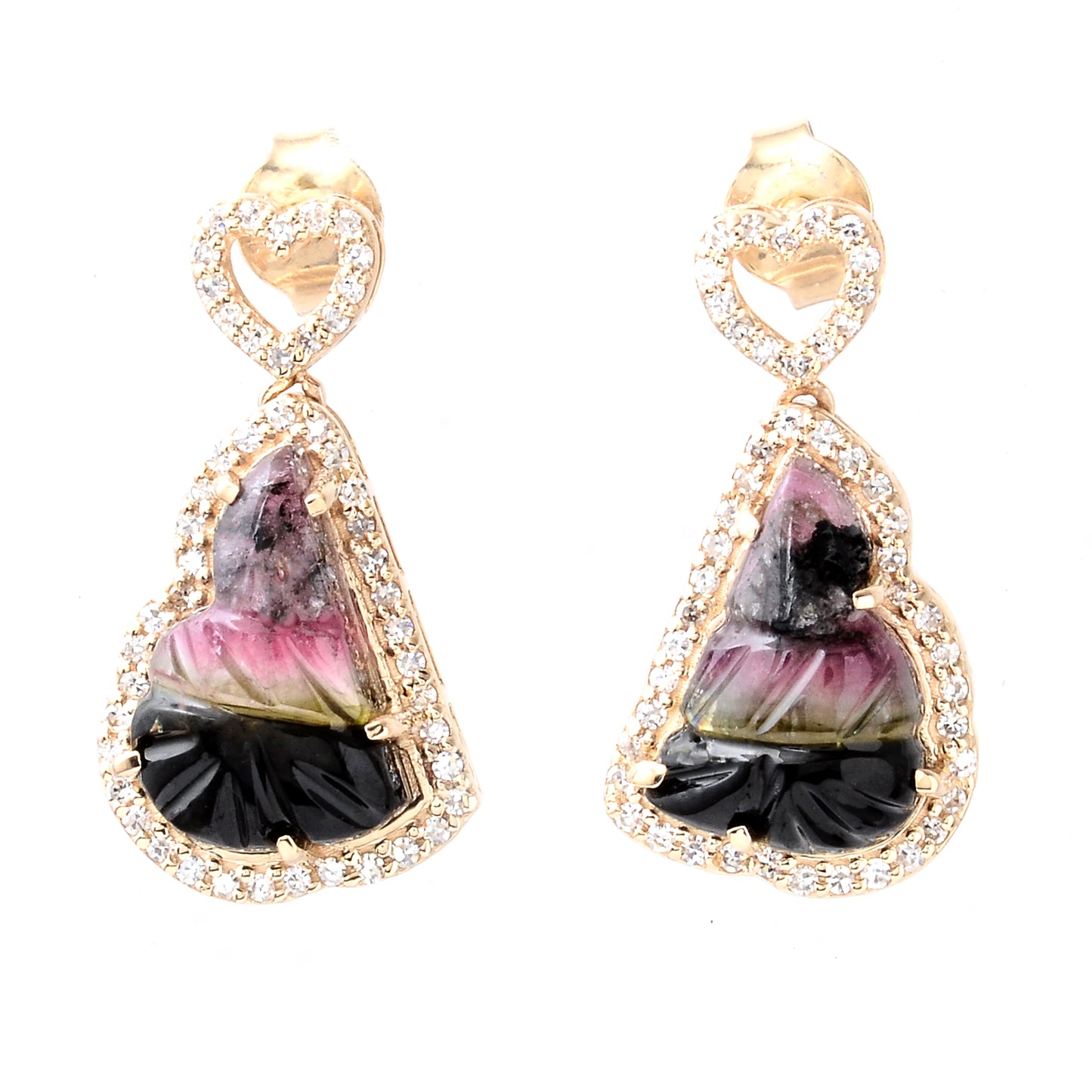 5.73 Ct Fancy Carving Natural Tourmaline 14K Gold Earrings