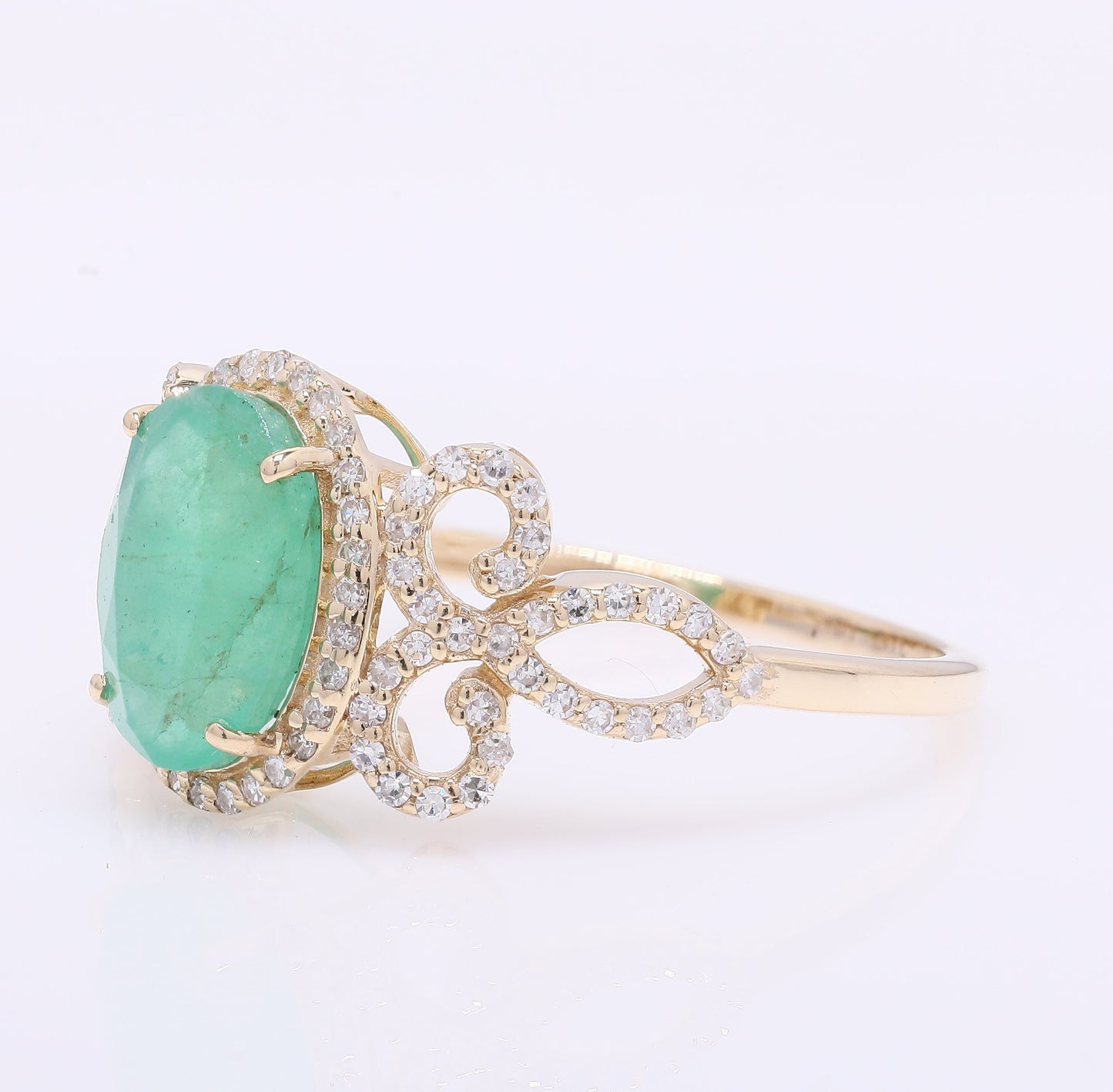 2.35 Ct Oval Mixed Cut Natural Emerald 14K Gold Ring