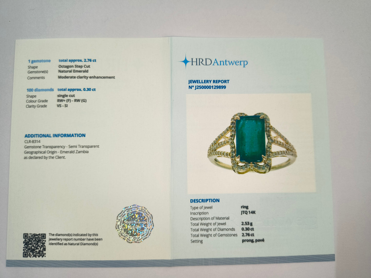 3.06 Ct Octagon Natural Emerald 14K Gold Ring