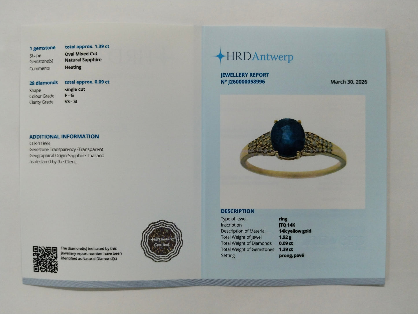1.48 Ct Oval Mixed Cut Natural Sapphire 14K Gold Ring